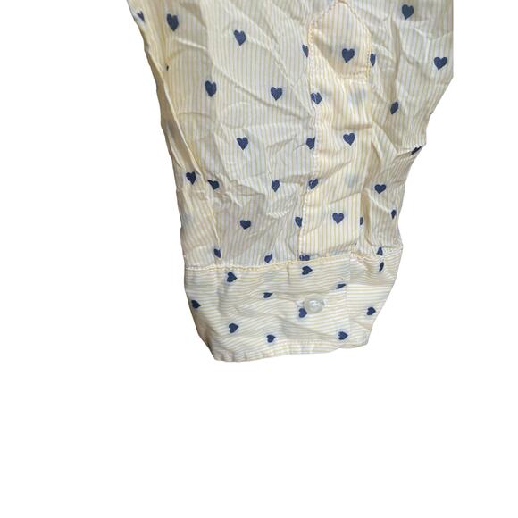 Frank & Eileen Size L Button Down Shirt Barry Crinkle Yellow Stripes Blue Heart - Picture 11 of 13